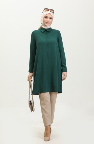 Shirt Collar Pleated Tunic 1012-04 Emerald Green 1012-04