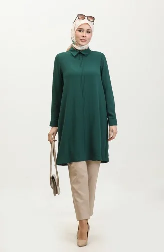 Shirt Collar Pleated Tunic 1012-04 Emerald Green 1012-04