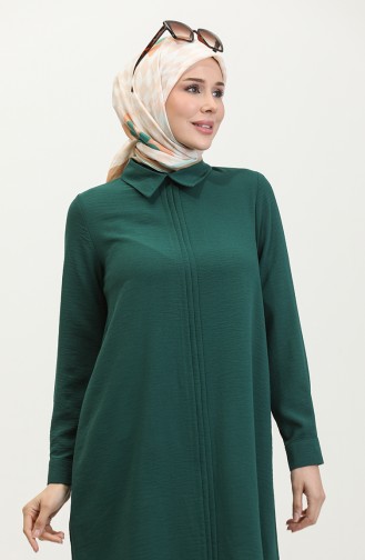 Tunique Plissée Col Chemise 1012-04 Vert Emeraude 1012-04