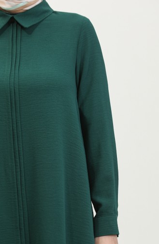 Tunique Plissée Col Chemise 1012-04 Vert Emeraude 1012-04