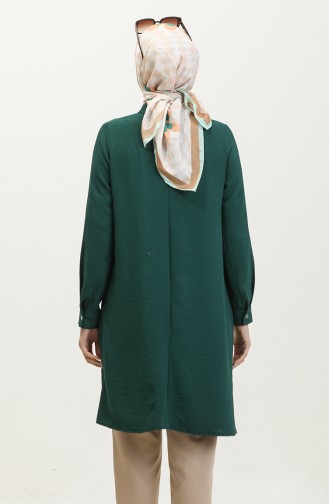 Tunique Plissée Col Chemise 1012-04 Vert Emeraude 1012-04