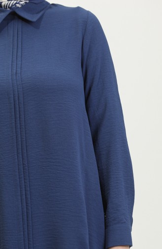 Overhemdkraag Geplooide Tuniek 1012-06 Marineblauw 1012-06