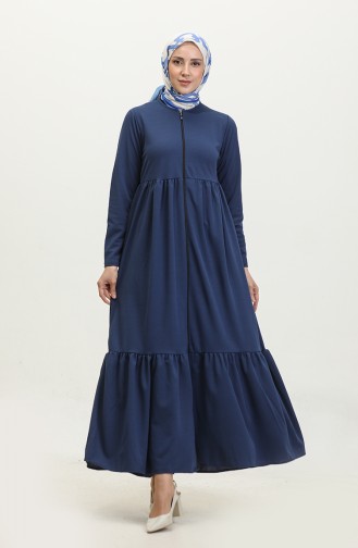 Verzamelde Abaya Met Ritssluiting 0695-10 Indigo 0695-10