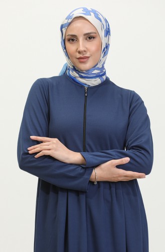 Geraffte Abaya Mit Reißverschluss 0695-10 Indigo 0695-10