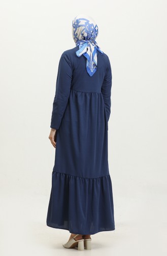 Gathered Zippered Abaya 0695-10 Indigo 0695-10