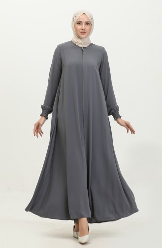 Abaya With Elastic Sleeves 5049-11 Light Gray 5049-11