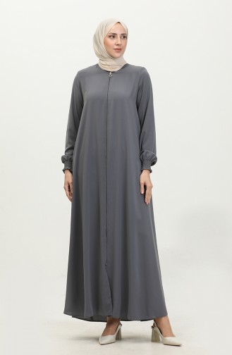 Abaya With Elastic Sleeves 5049-11 Light Gray 5049-11