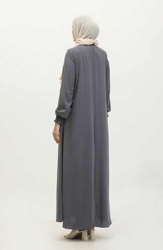 Abaya With Elastic Sleeves 5049-11 Light Gray 5049-11