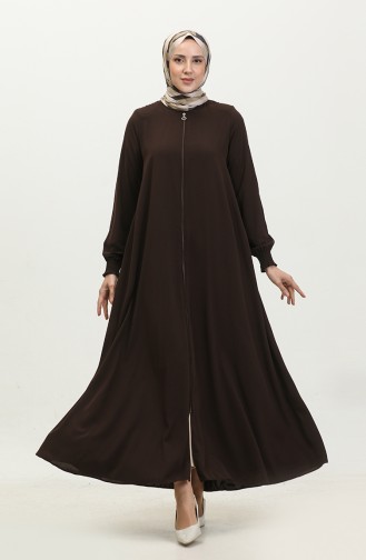 Abaya With Elastic Sleeves 5049-12 Brown 5049-12