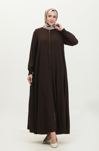Abaya With Elastic Sleeves 5049-12 Brown 5049-12
