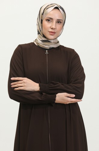 Abaya With Elastic Sleeves 5049-12 Brown 5049-12