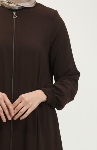 Abaya With Elastic Sleeves 5049-12 Brown 5049-12