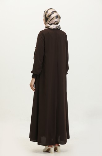 Abaya With Elastic Sleeves 5049-12 Brown 5049-12