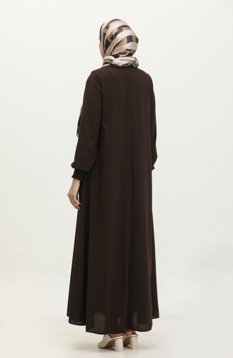 Abaya Avec Manches Elastiques 5049-12 Marron 5049-12