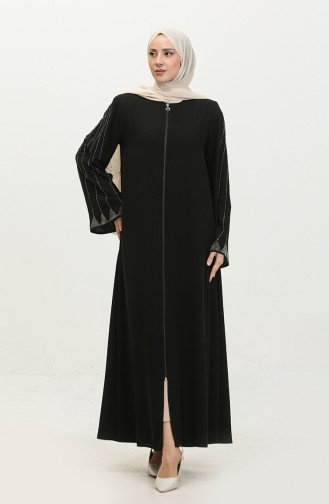 Large Size Stone Printed Abaya 5070-01 Black 5070-01