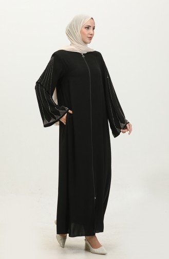 Large Size Stone Printed Abaya 5070-01 Black 5070-01