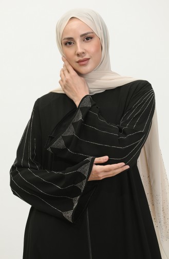 Large Size Stone Printed Abaya 5070-01 Black 5070-01