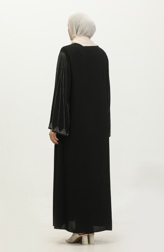 Large Size Stone Printed Abaya 5070-01 Black 5070-01