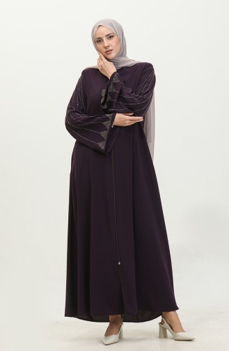 Abaya Imprimé Pierre Grande Taille 5070-04 Prune 5070-04