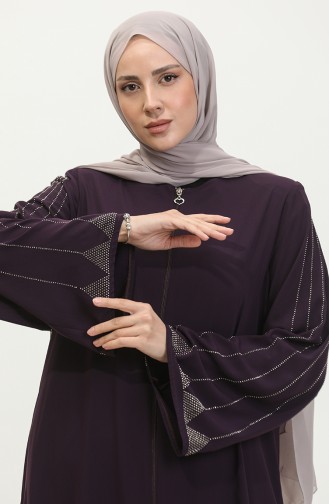 Abaya Imprimé Pierre Grande Taille 5070-04 Prune 5070-04