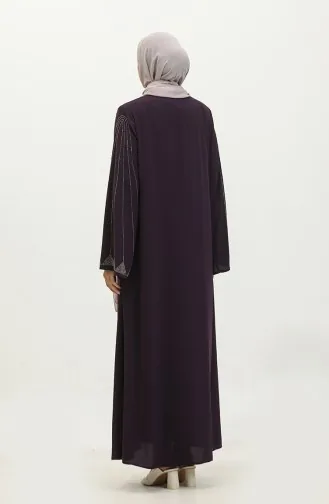 Large Size Stone Printed Abaya 5070-04 Plum 5070-04