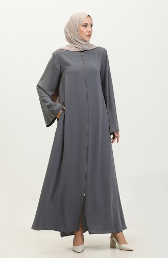 Large Size Stone Printed Abaya 5070-05 Gray 5070-05