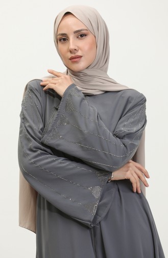 Große Abaya Mit Steindruck 5070-05 Grau 5070-05