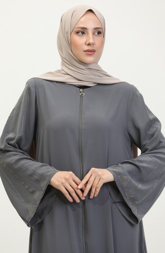 Large Size Stone Printed Abaya 5070-05 Gray 5070-05