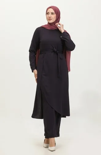 Ensemble Deux Pièces Tunique Pantalon Fendu 0664-10 Pourpre 0664-10