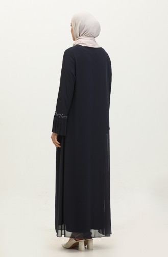 Robe De Soirée Plissée Pour Femmes Grande Taille Manches à Motifs De Pierre Et De Perles Ensemble Hijab Pour Mère 4578 Bleu Marine 4578.Lacivert