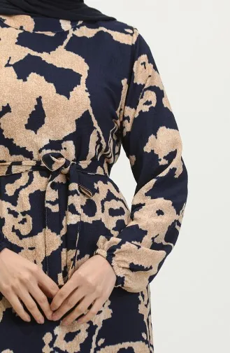 فستان فيسكوز منقوش 0345-02 بيج كحلي 0345-02