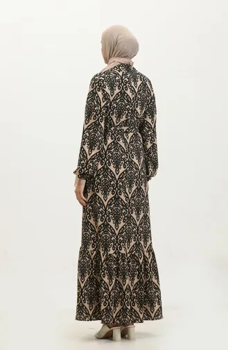 فستان فيسكوز منقوش 0348-03 بني فاتح أسود 0348-03