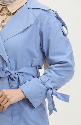 Raglan Sleeve Seasonal Unlined Cotton Gabardine Long Trench Coat Cloud Blue 6505.Bulut Mavisi