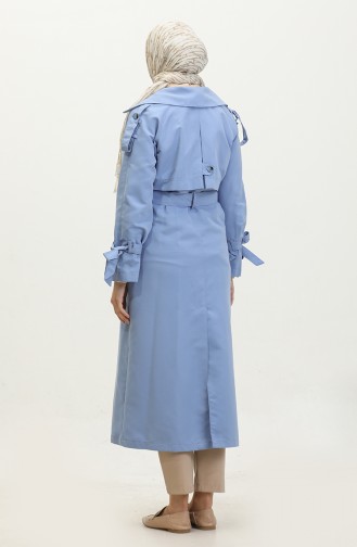 Raglan Sleeve Seasonal Unlined Cotton Gabardine Long Trench Coat Cloud Blue 6505.Bulut Mavisi