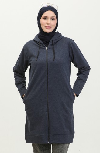 Oversize Hooded Sweatshirt 24005-01 İndigo 24005-01