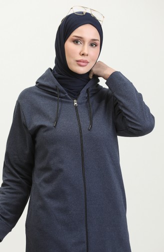 Büyük Beden Kapüşonlu Sweatshirt 24005-01 İndigo