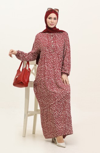 Plus Size Patterned Viscose Dress 4086-01 Claret Red 4086-01