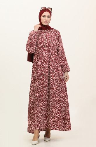 Robe Viscose à Motifs Grande Taille 4086-01 Rouge Claret 4086-01