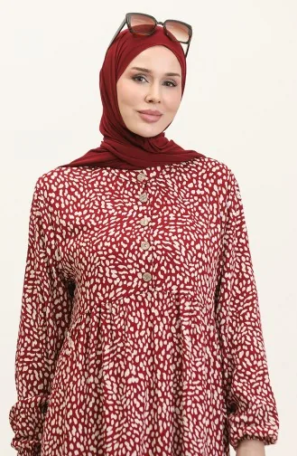 Büyük Beden Desenli Viskon Elbise 4086-01 Bordo