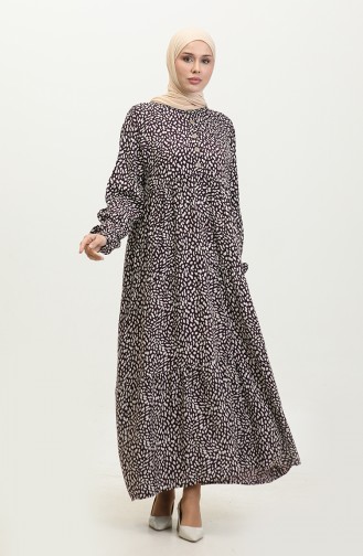 Plus Size Patterned Viscose Dress 4086-03 Purple 4086-03