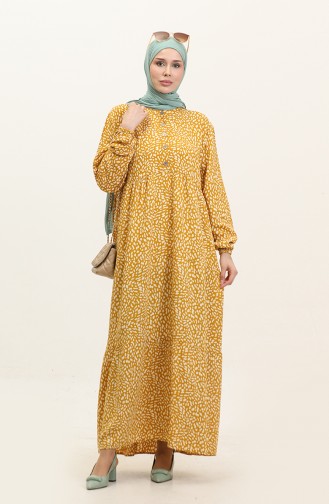 Plus Size Patterned Viscose Dress 4086-04 Mustard 4086-04