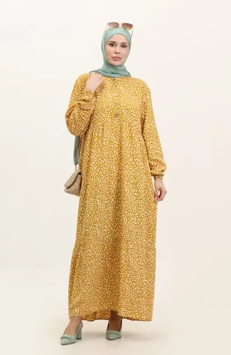 Großes Gemustertes Viskosekleid 4086-04 Senf 4086-04