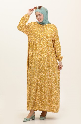 Plus Size Patterned Viscose Dress 4086-04 Mustard 4086-04