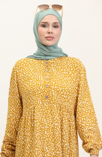 Plus Size Patterned Viscose Dress 4086-04 Mustard 4086-04