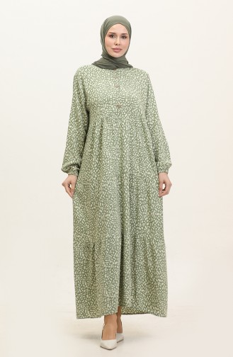 Plus Size Patterned Viscose Dress 4086-05 Green 4086-05