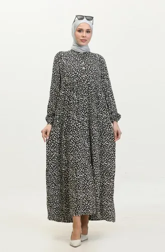 Großes Gemustertes Viskosekleid 4086-06 Schwarz 4086-06