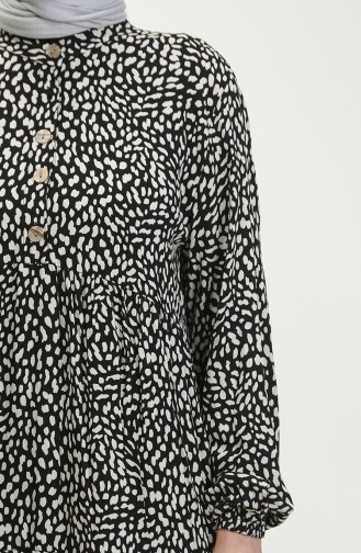 فستان فيسكوز منقوش مقاس كبير 4086-06 أسود 4086-06