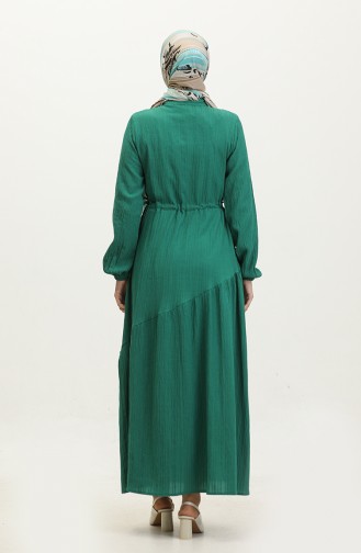 Yandan Bağlamalı Büzgülü Elbise 0363-02 Zümrüt Yeşili