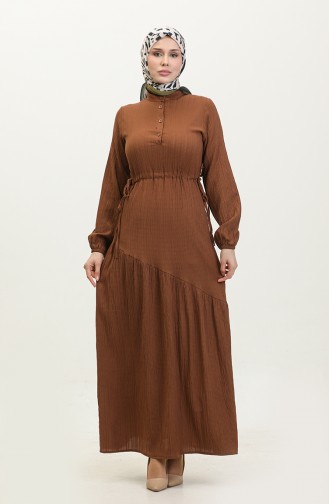 Side Tie Shirred Dress 0363-04 Tan 0363-04