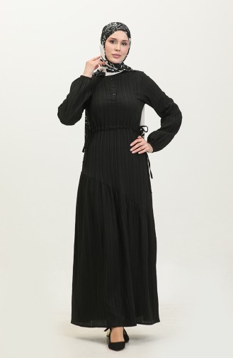 Side Tie Shirred Dress 0363-05 Black 0363-05